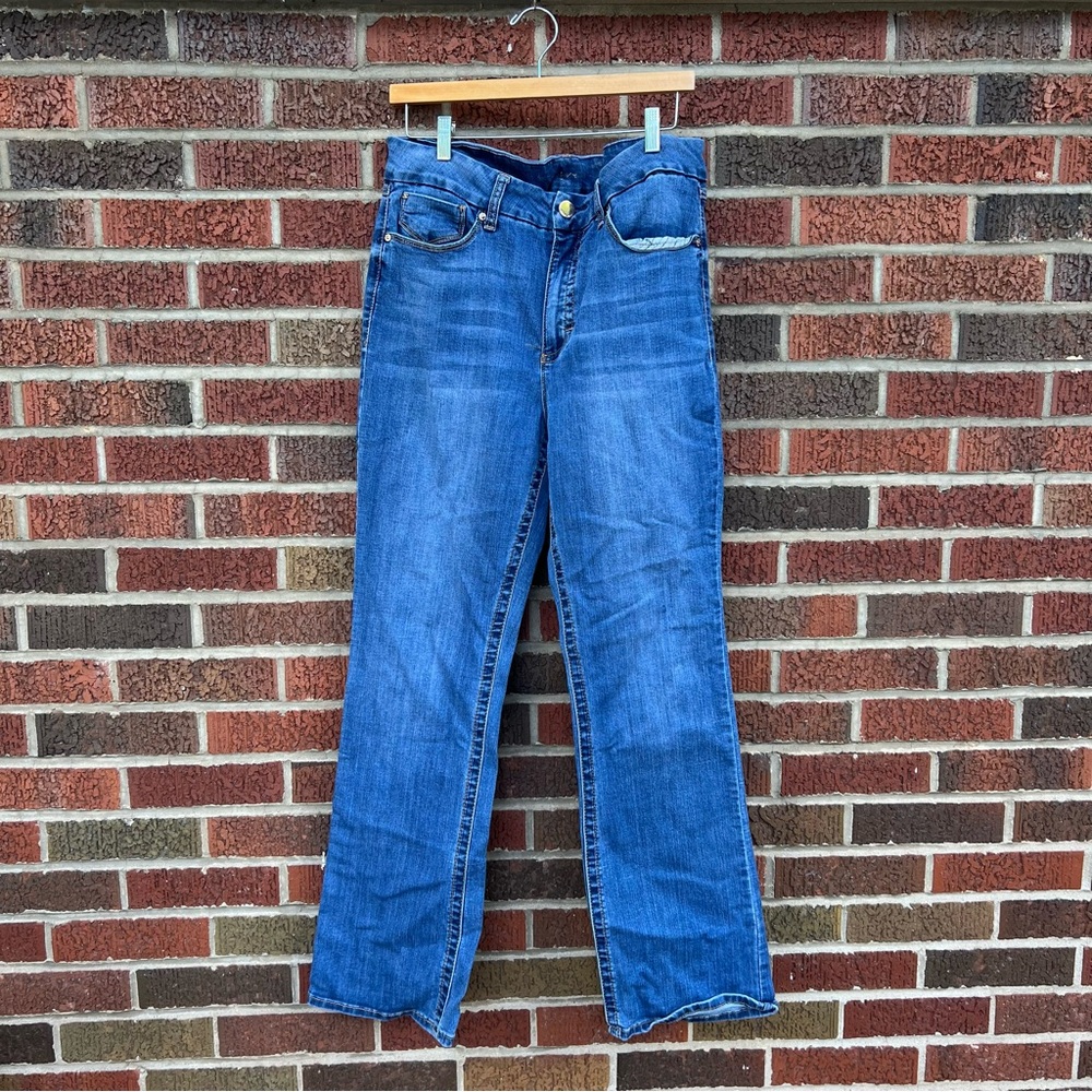 Seven Medium Blue Mid Rise Denim Straight Fit Jeans